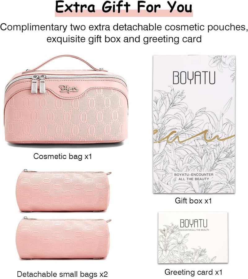 BOYATU Travel Makeup Bag for Women: Cosmetic Organizer Bag with Compartments - Leather Make up Bags Set of 3 (G-3-Pink) - Image 5